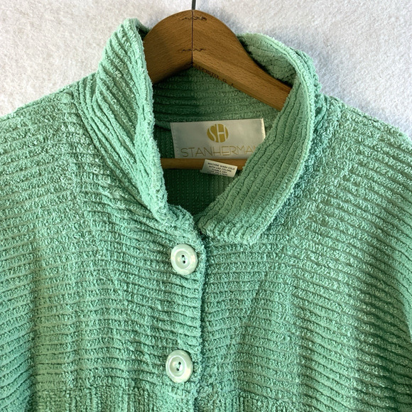 VTG Stan Herman Womens Terry Cloth Robe Sz M Petite Green Button Up House Coat - Picture 6 of 15